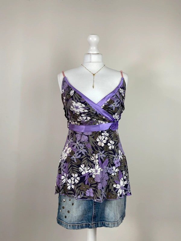00s Floral Wrap Style Babydoll Top - Size M