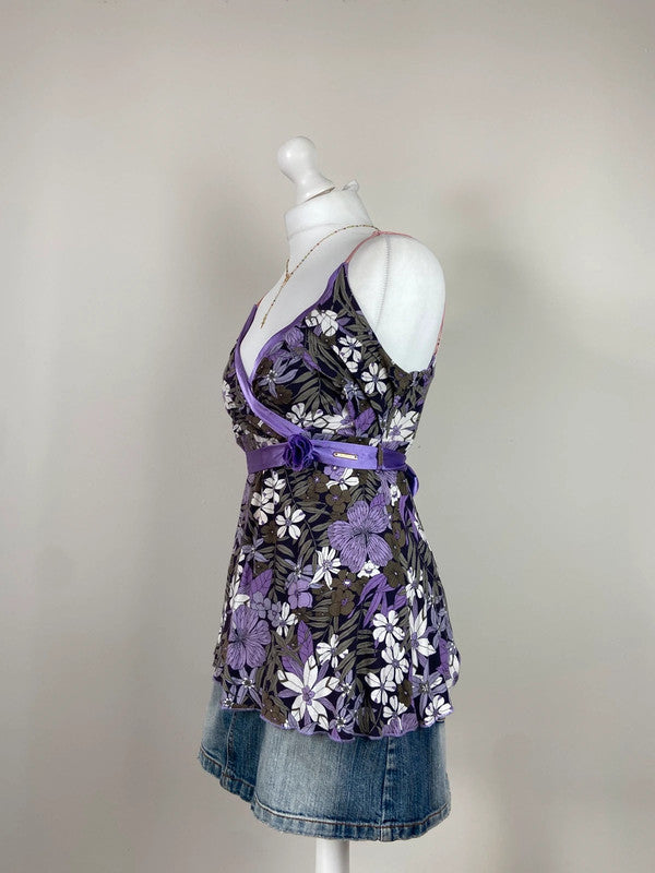 00s Floral Wrap Style Babydoll Top - Size M