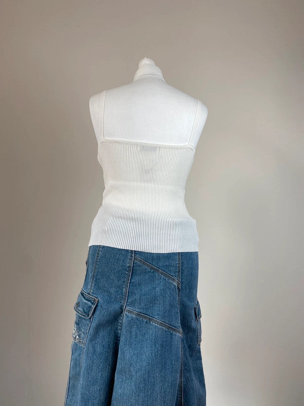 00s Ribbed Lace Cami Top - Size M