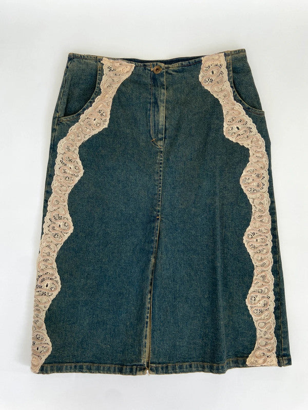 00s Lace Embellished Denim Skirt - Size XS