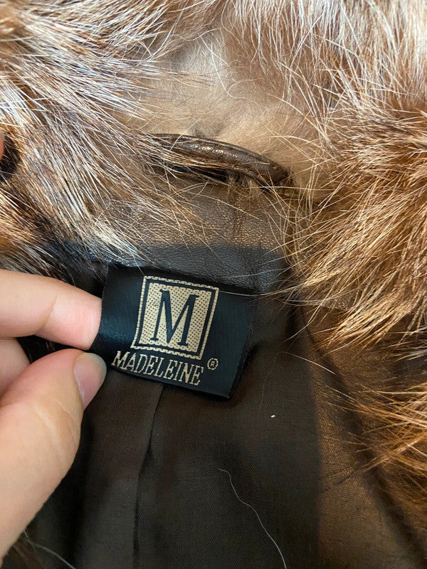 Vintage Leather Fur Trim Jacket - Size L