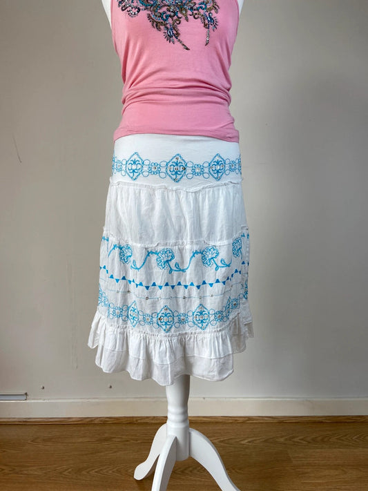 00s White Embroidered Prairie Skirt - Size 10