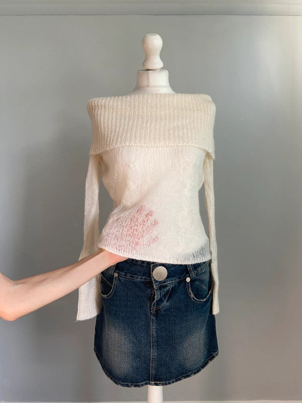 Vintage 00s Off The Shoulder Knit Jumper - Size S