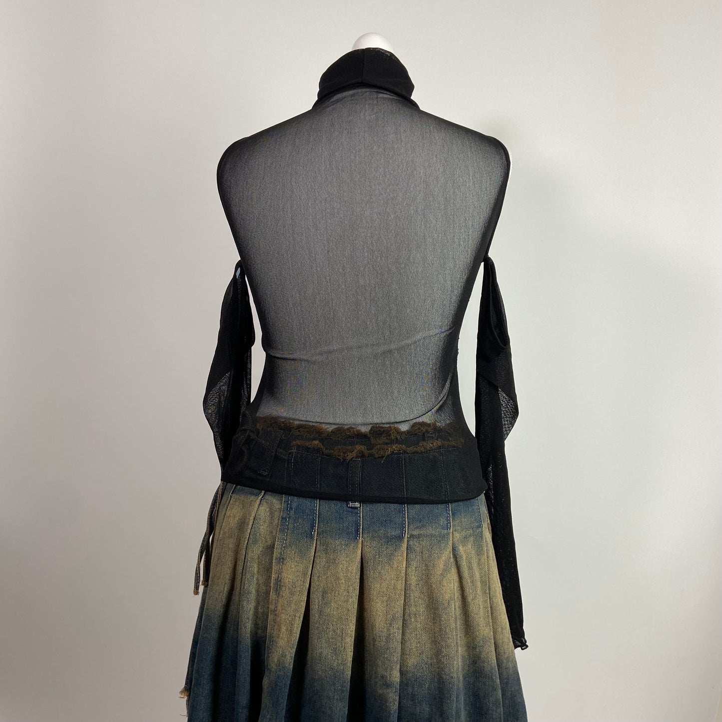 00s Embellished Roll Neck Mesh Top - Size S