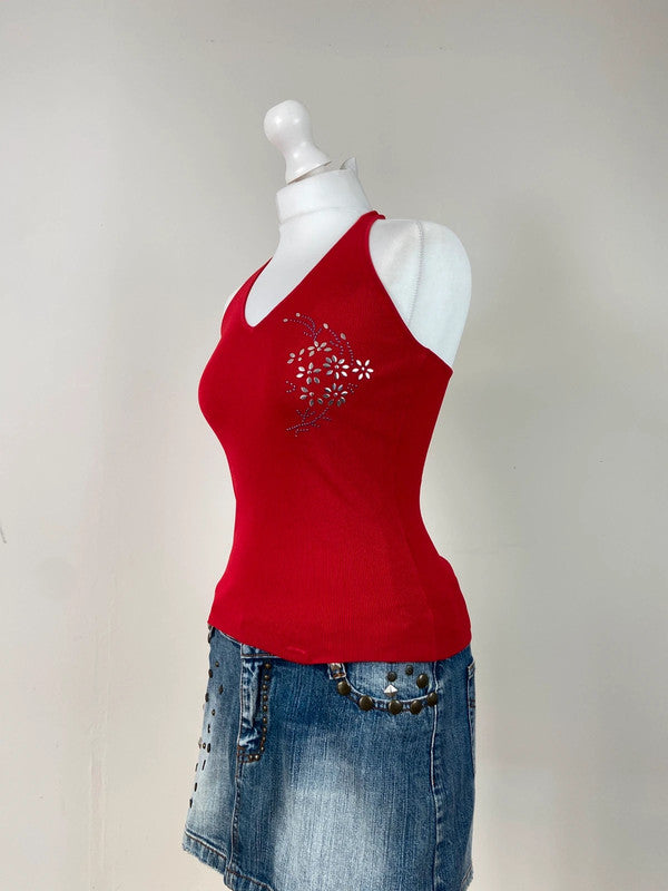 90s Red Halterneck Top - Size S/M