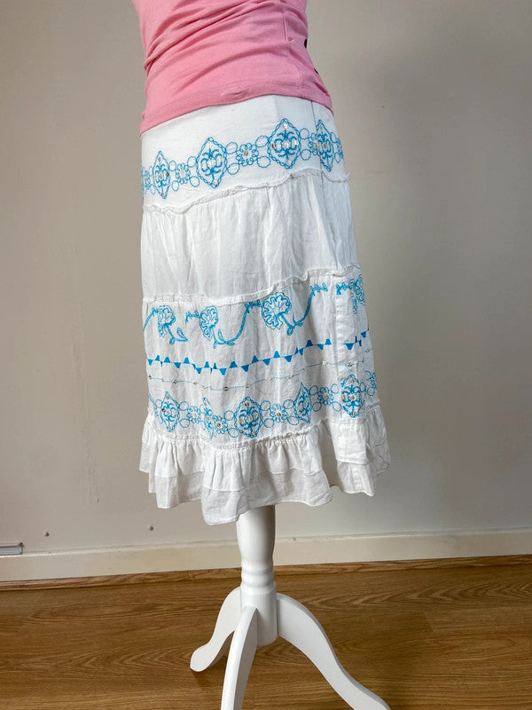 00s White Embroidered Prairie Skirt - Size 10