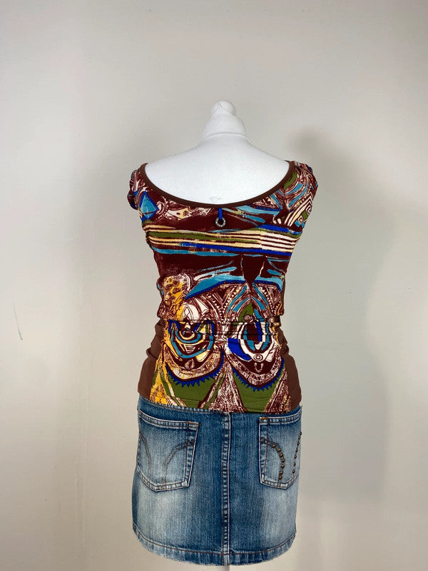 Save The Queen Embellished T-Shirt With Cup Sleeves - Size M/L