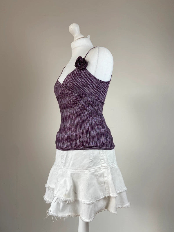 00s Knit Cami Top With Crochet Flower - Size M