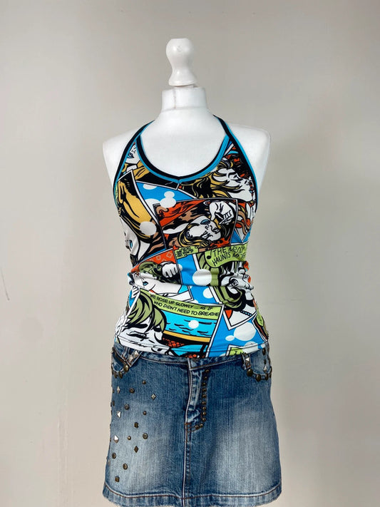 00s Comics Graphic Print Halter Top - Size S
