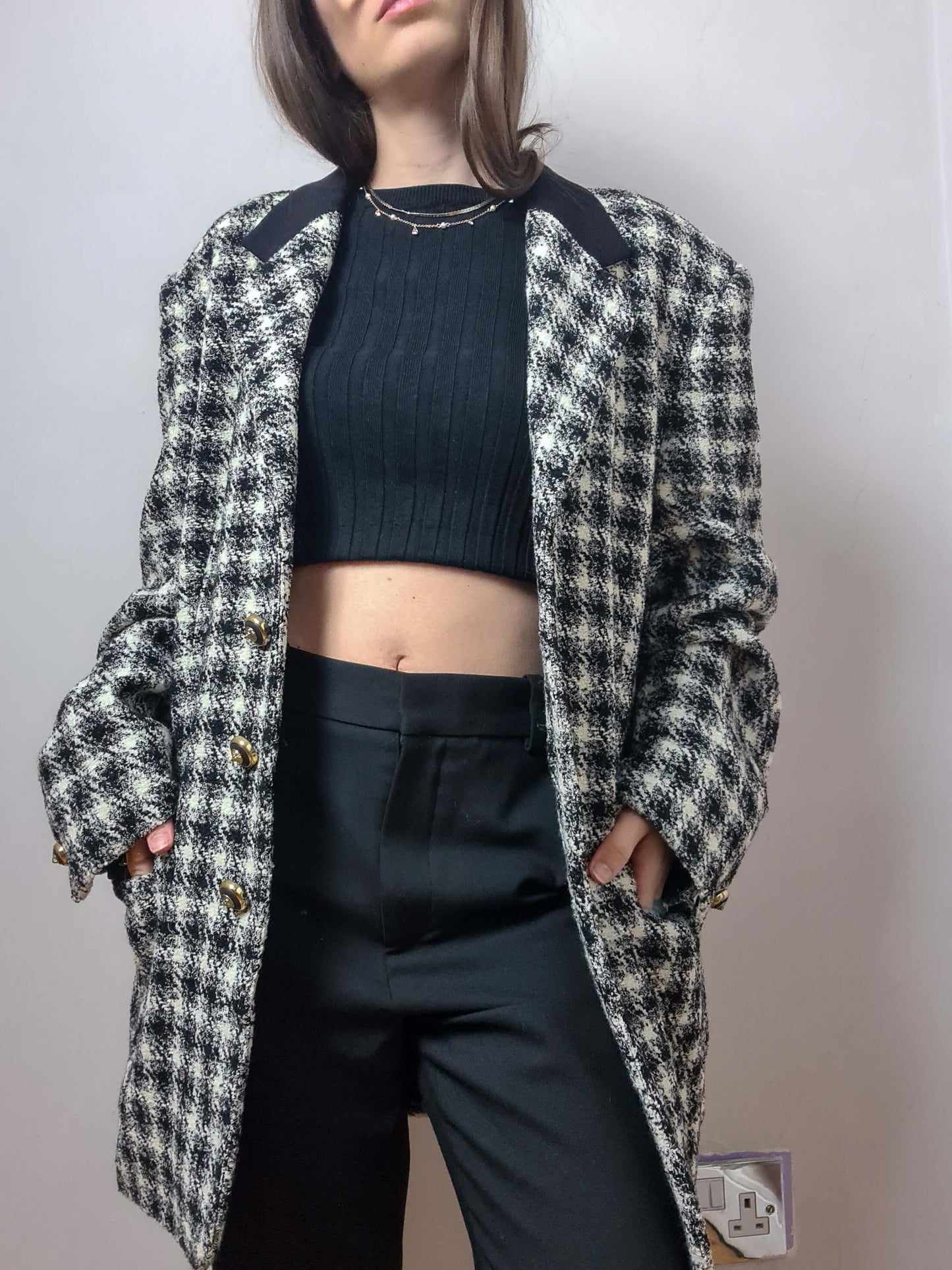 Vintage 80s Pure New Wool Tweed Oversized Blazer Jacket- Special Price - Funky Cat