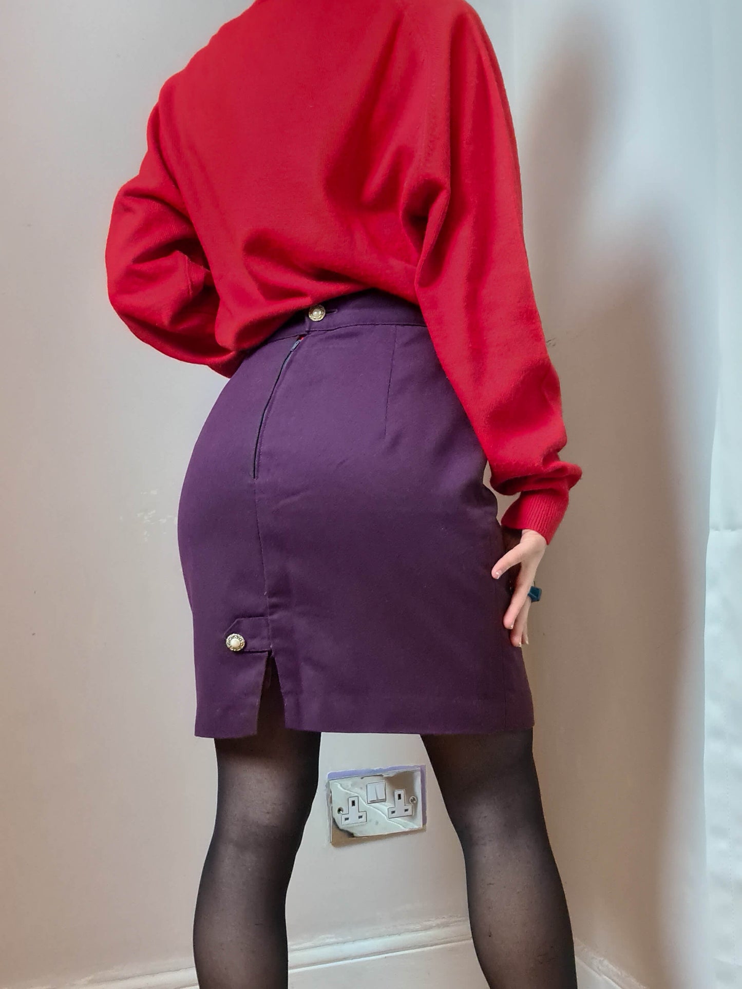 Vintage 80s Wool Pencil Skirt - Funky Cat