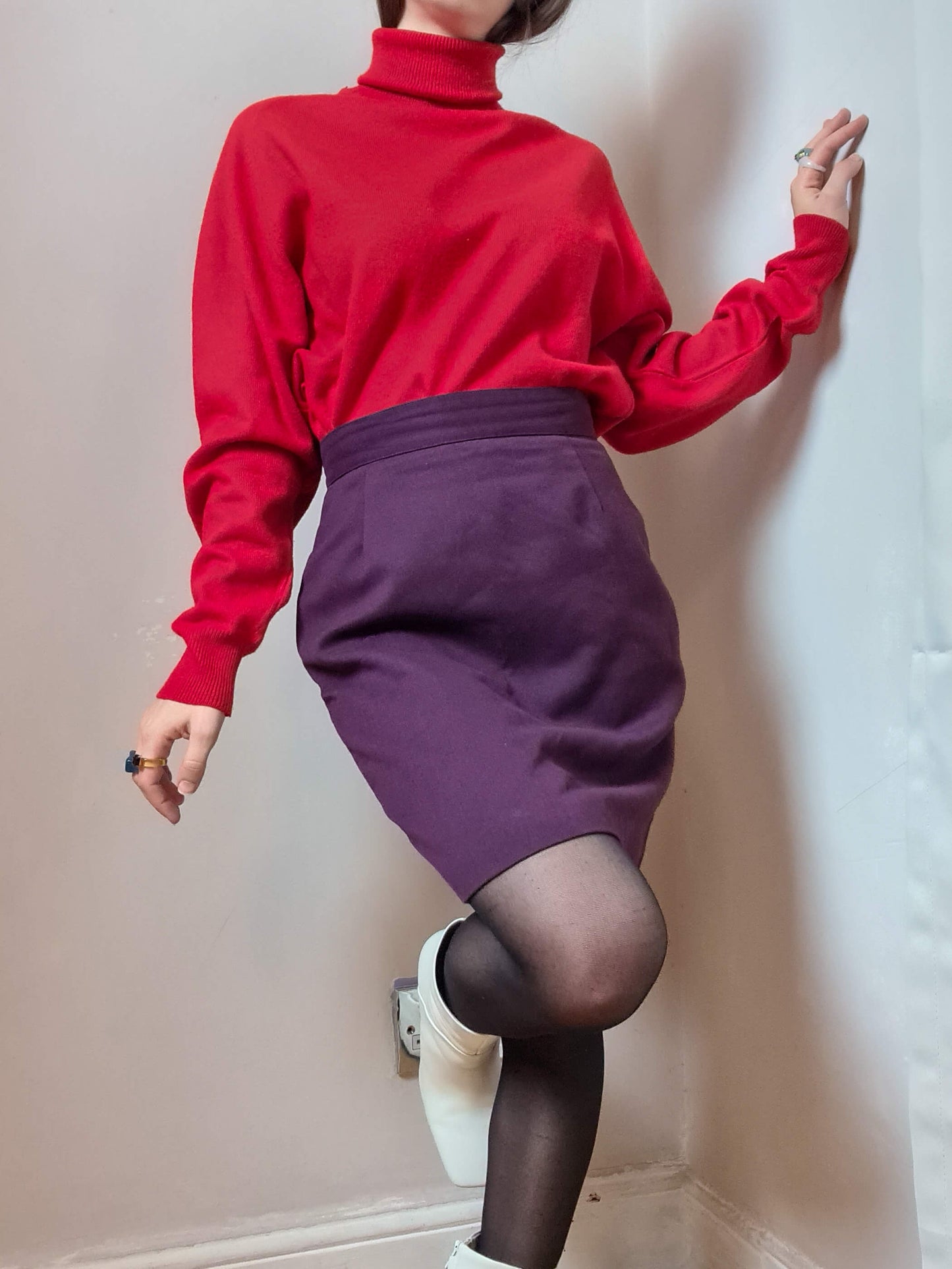 Vintage 80s Wool Pencil Skirt - Funky Cat