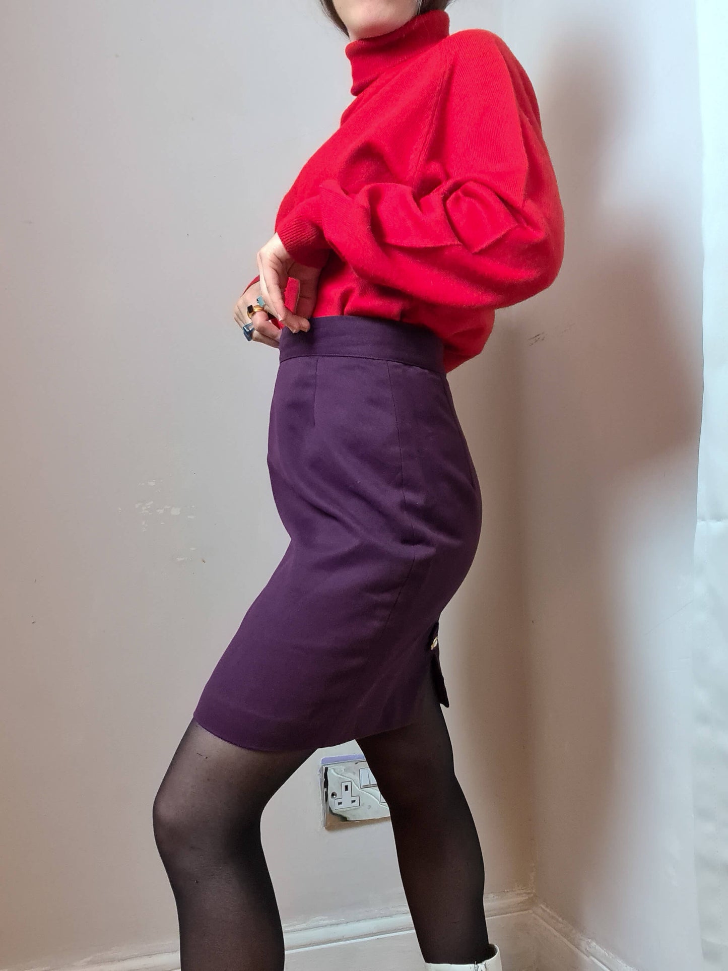 Vintage 80s Wool Pencil Skirt - Funky Cat