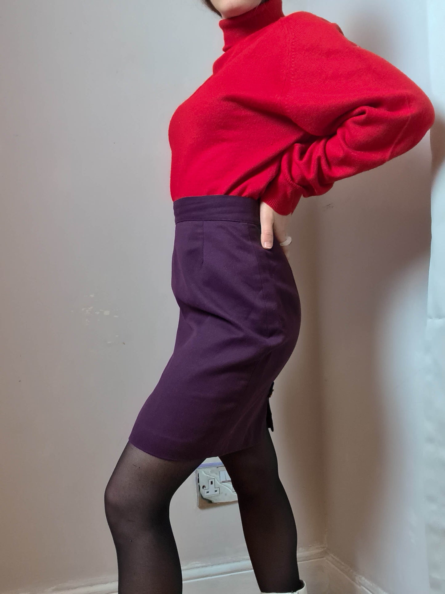 Vintage 80s Wool Pencil Skirt - Funky Cat