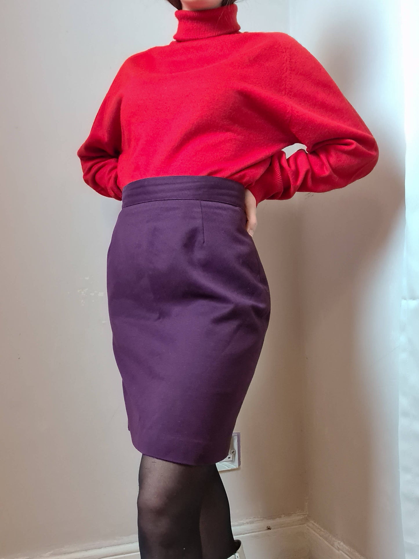 Vintage 80s Wool Pencil Skirt - Funky Cat