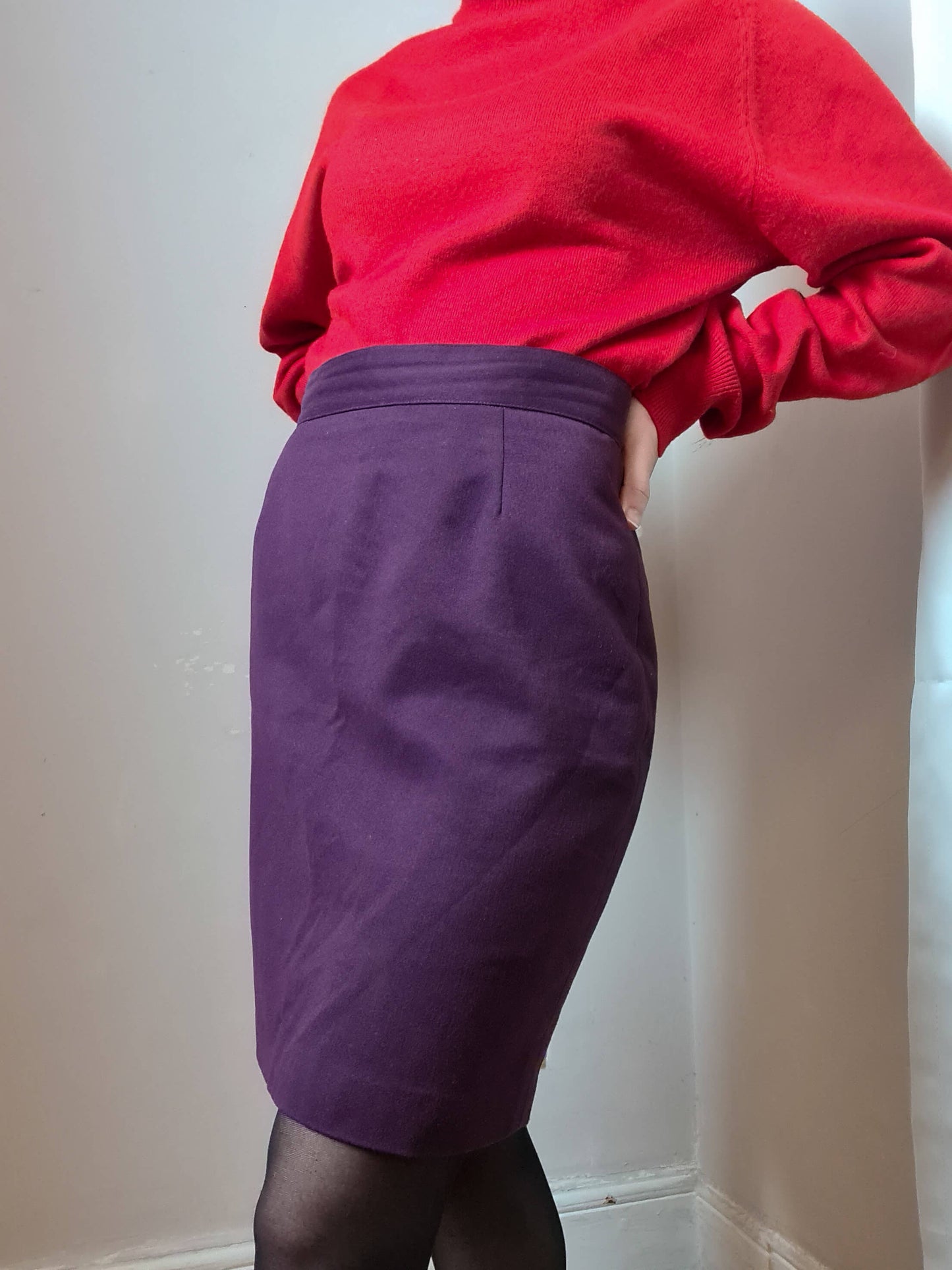 Vintage 80s Wool Pencil Skirt - Funky Cat