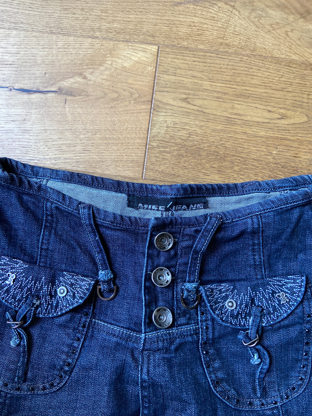 Vintage 00s Grunge Dark Wash Denim Skirt - Size XS UK 10