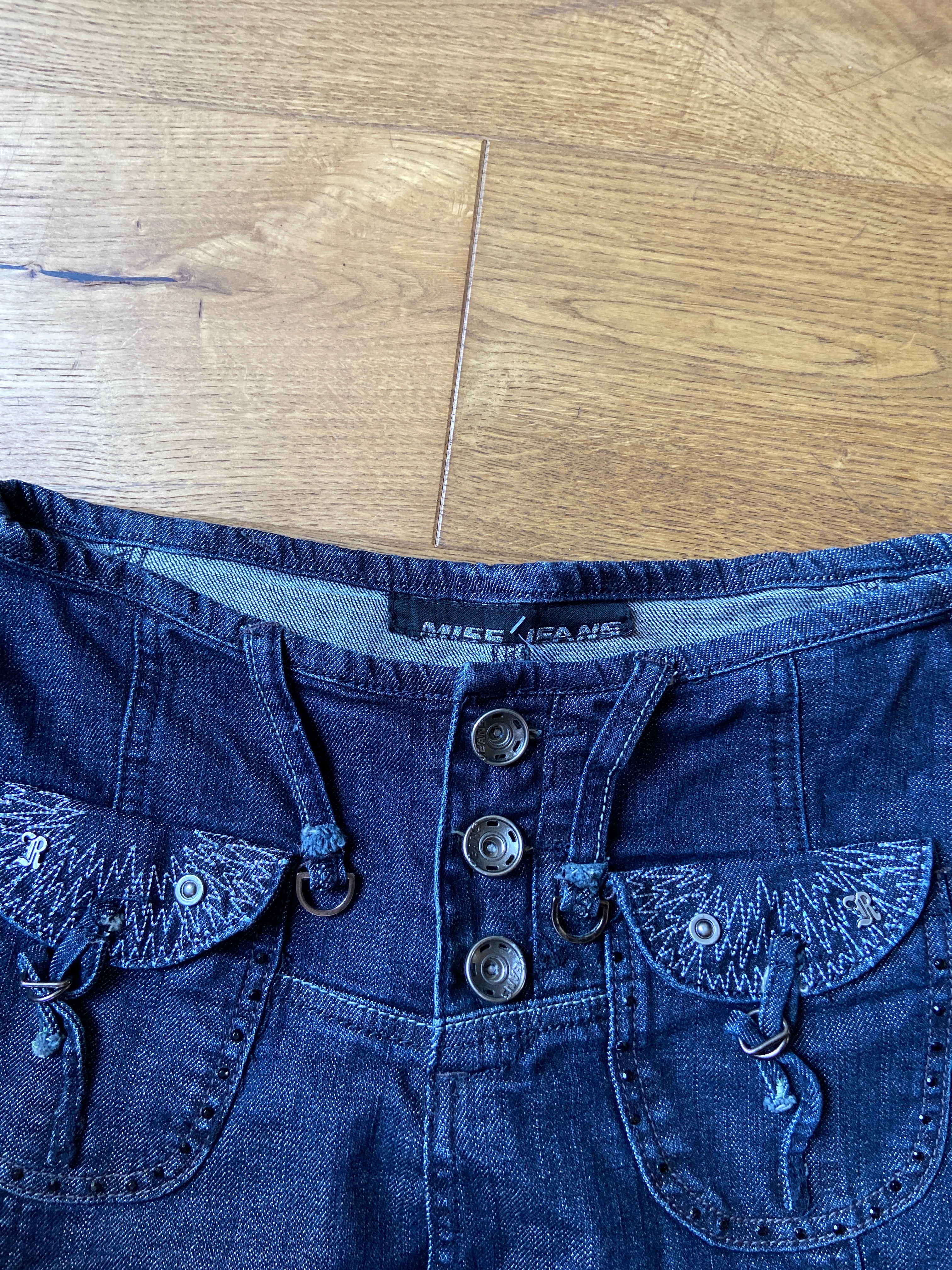Vintage 00s Grunge Dark Wash Denim Skirt - Size XS UK 10