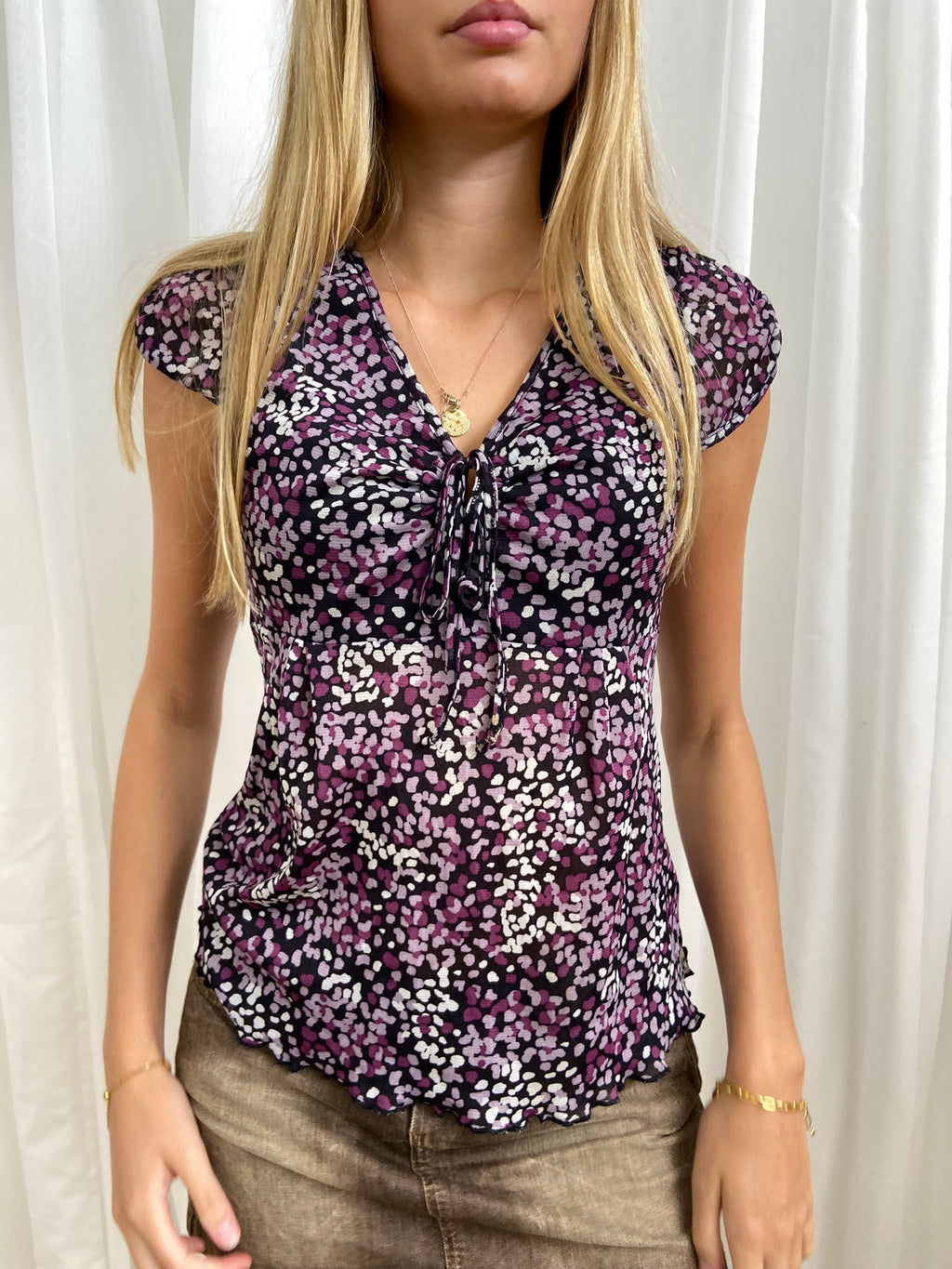 Vintage 00s Polka Dot Keyhole Top - Size S/M