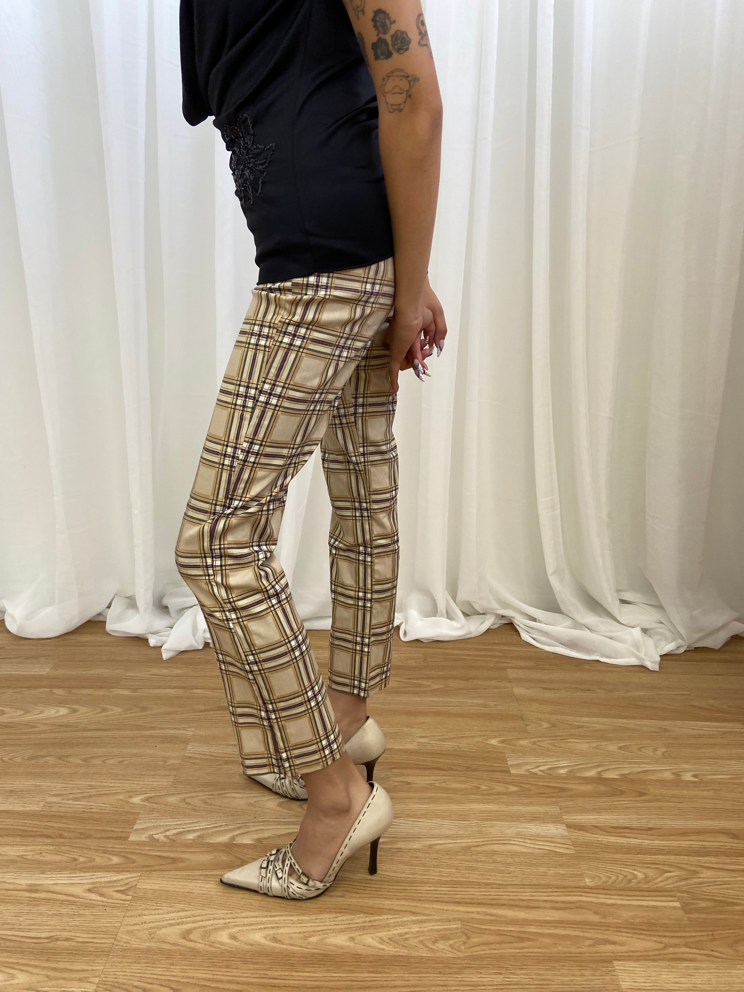 Vintage 00s Plaid Ankle Trousers - Size UK 6