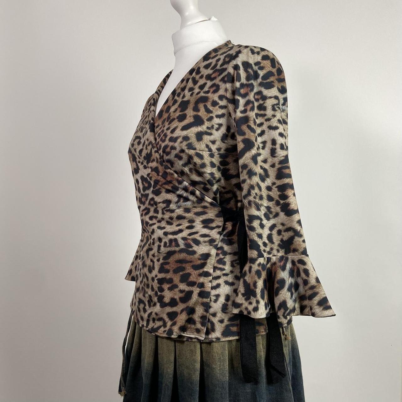 00s Leopard Print Wrap Top - Size M - Funky Cat