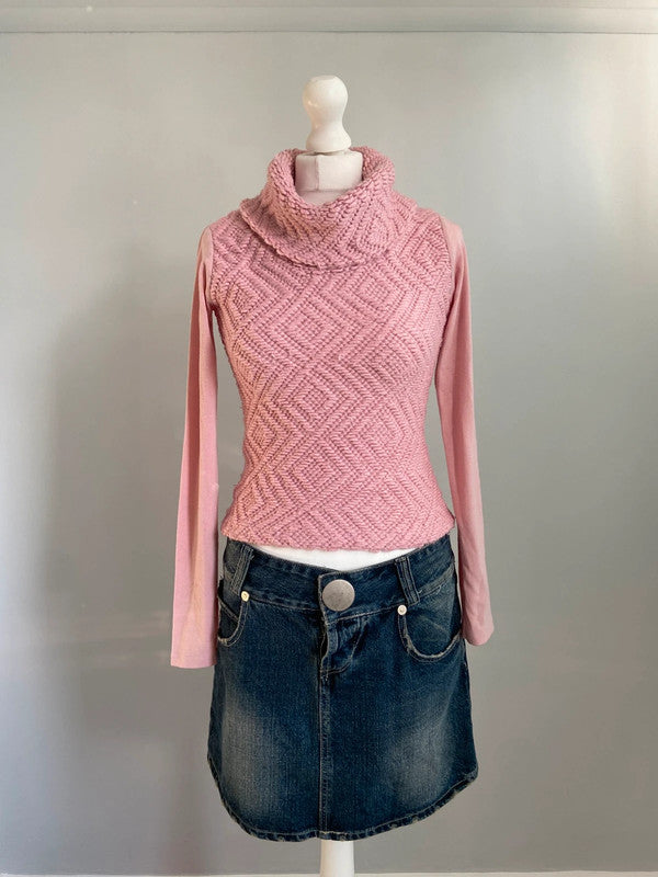 Vintage 00s Roll Neck Knit Top - Size S - Funky Cat