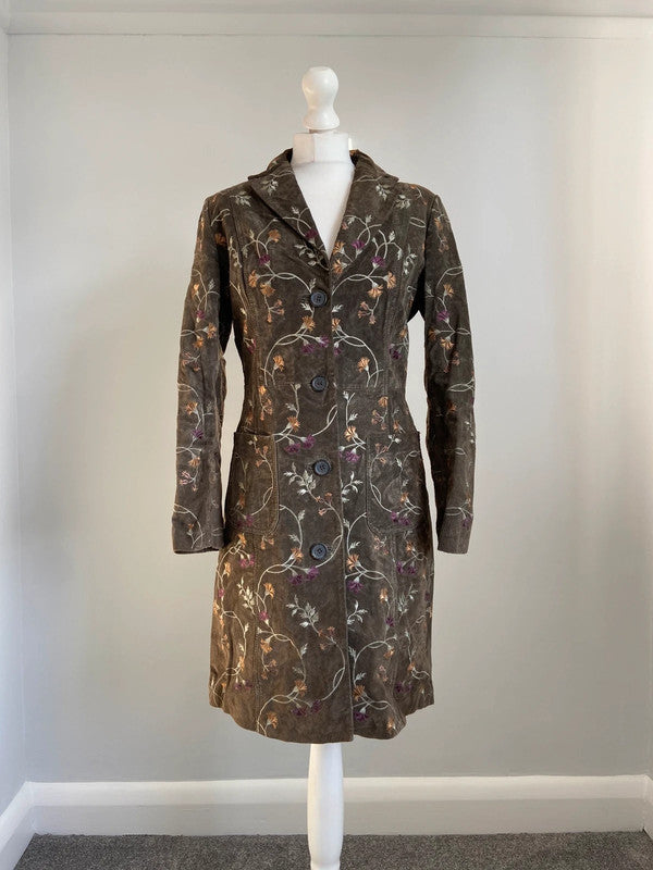 Vintage Embroidered Suede Coat - Size M