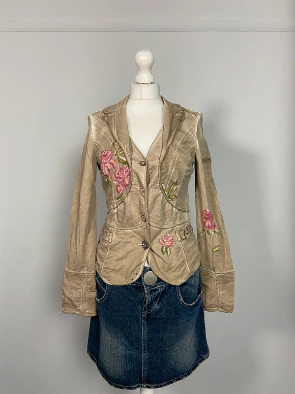 Vintage 00s Whimsical Floral Blazer Jacket - Size S - Funky Cat
