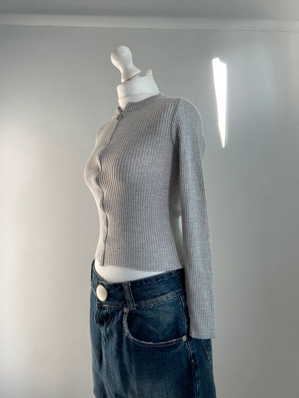 Vintage 00s Ribbed Cardigan - Size S - Funky Cat