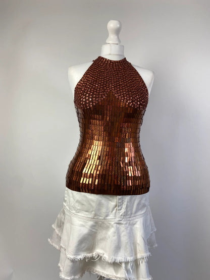 90s Brown Sequin Top - Size S