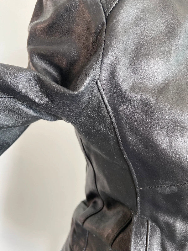 Vintage 00s Racer Leather Jacket - Size XS/S - Funky Cat