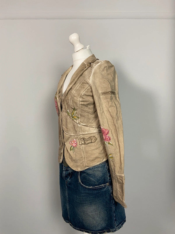 Vintage 00s Whimsical Floral Blazer Jacket - Size S - Funky Cat