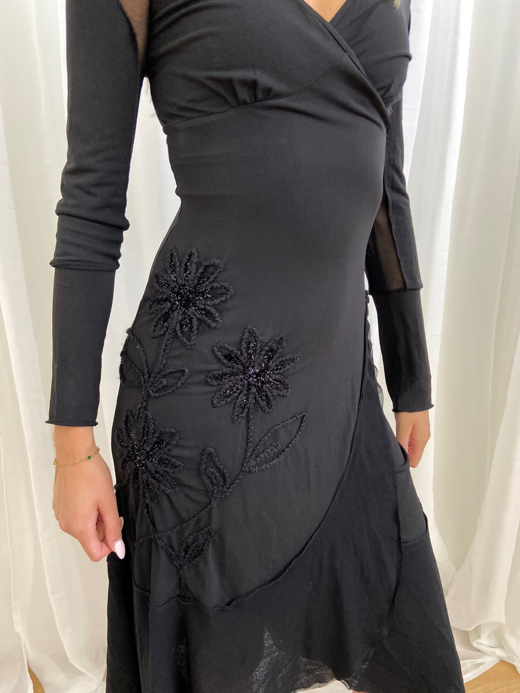 Vintage 00s Embellished V-Neck Dress - Size S