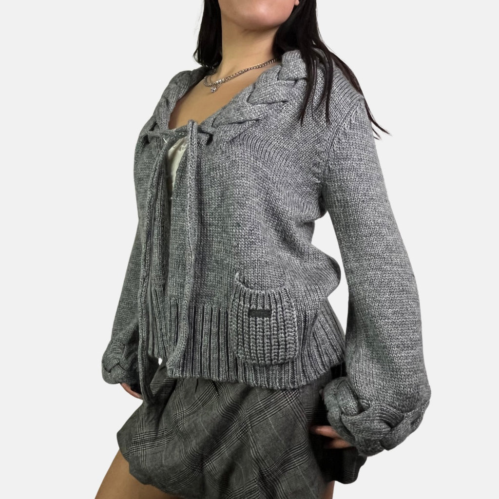 Tie Front Knit Cardigan - Size M - Funky Cat