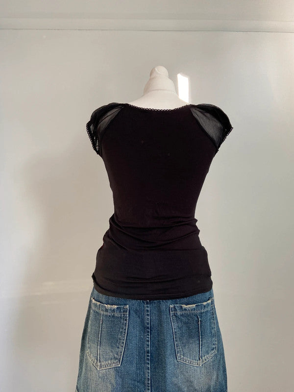 Vintage 00s Goth Lace Corset Top - Size S - Funky Cat