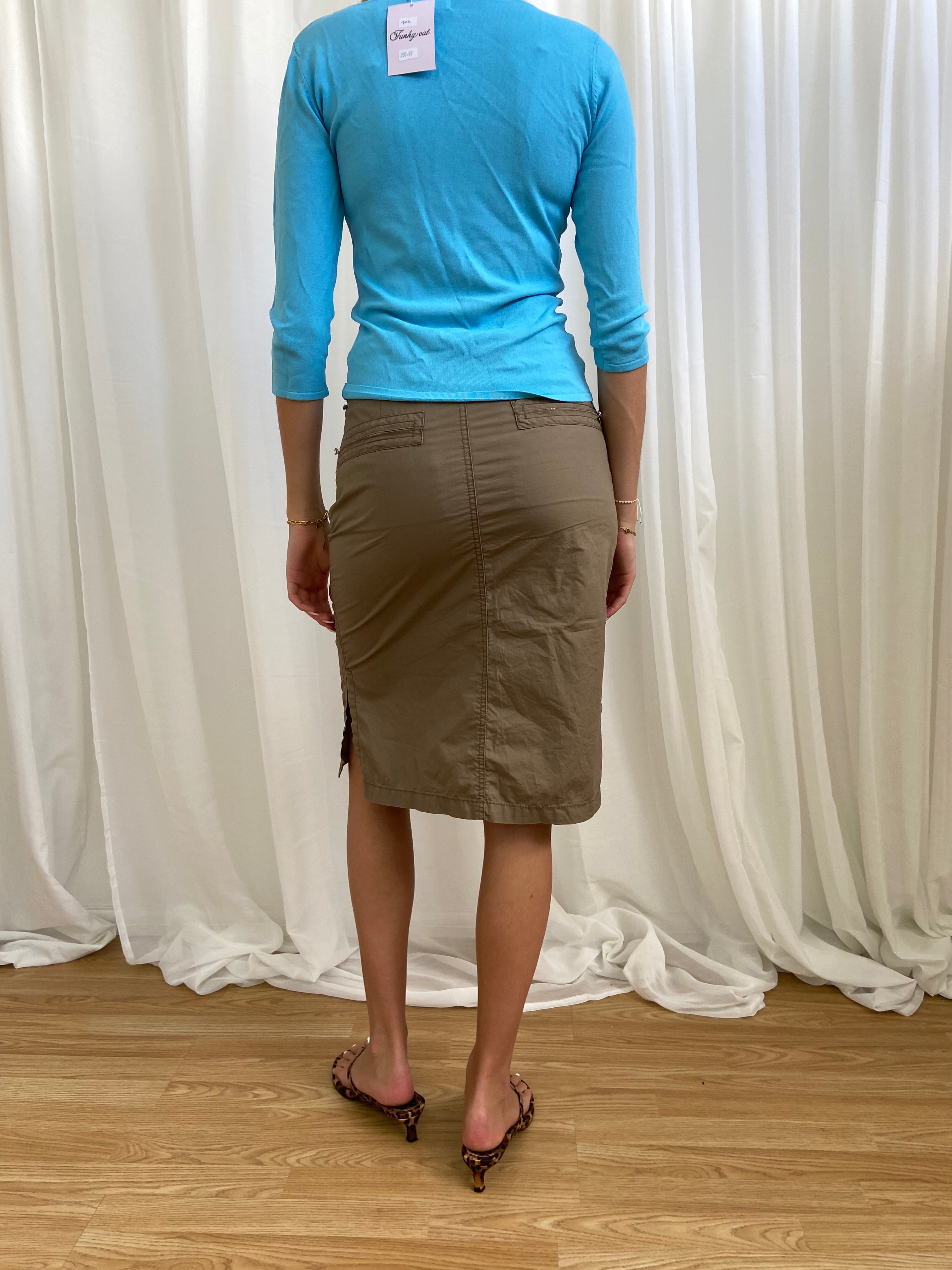 Vintage 00s Brown Utility Midi Skirt - Size XS