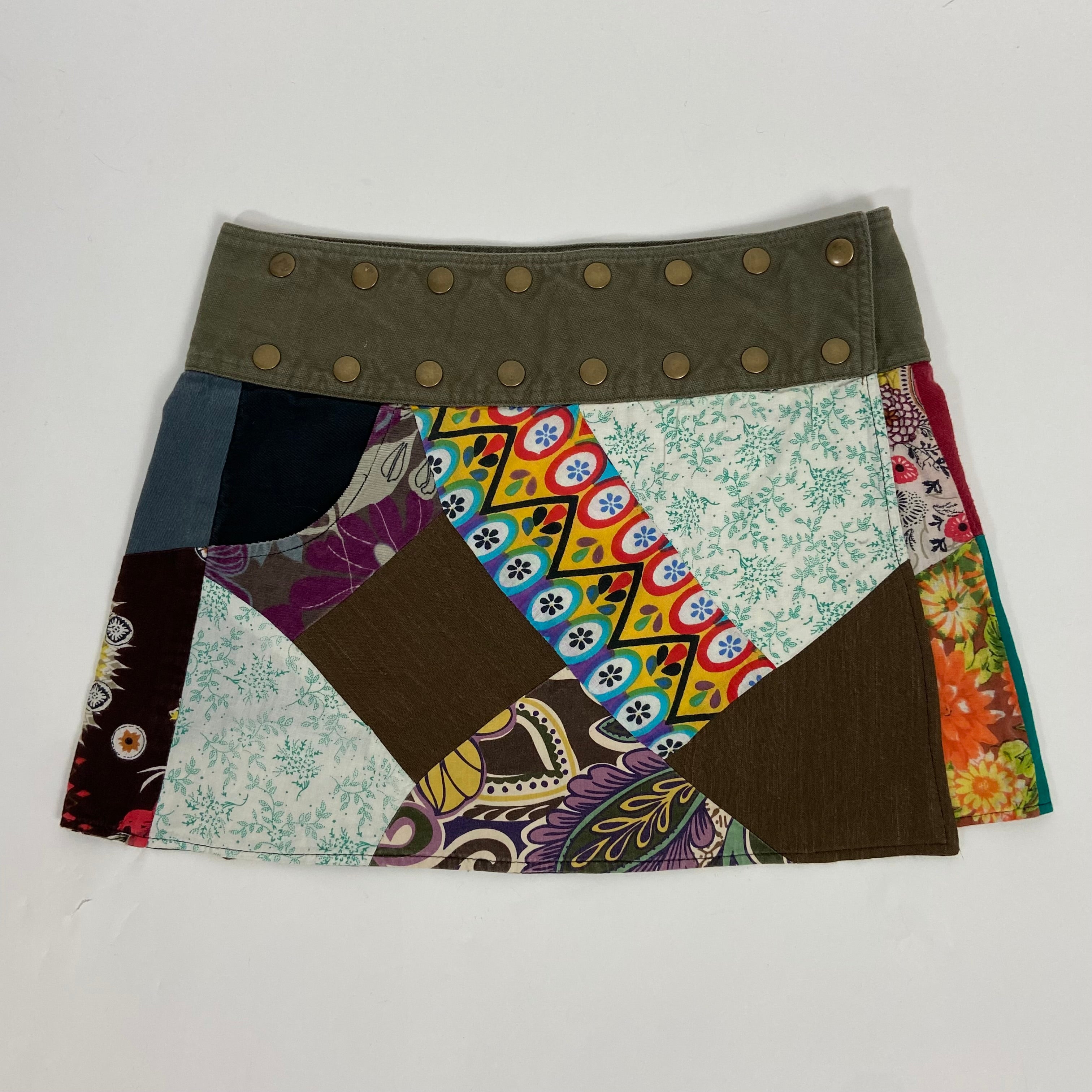 00s Reversible Patchwork Mini Skirt - One Size - Funky Cat