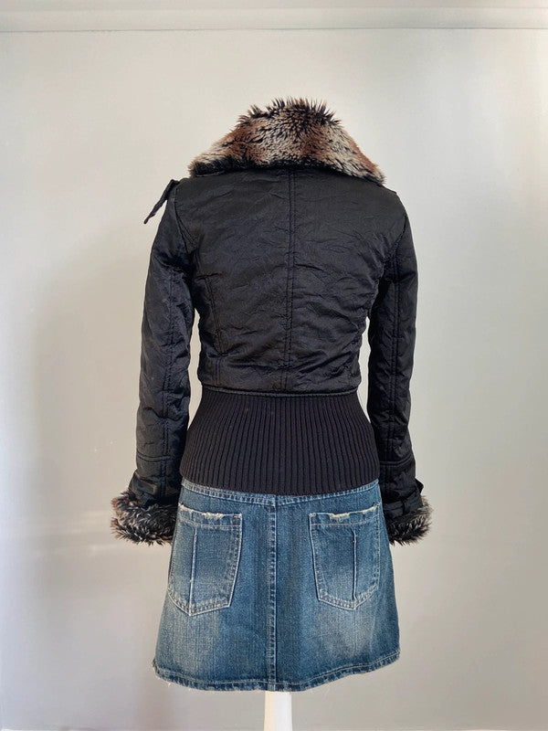 Vintage 00s Faux Fur Trim Puffer Jacket - Size S