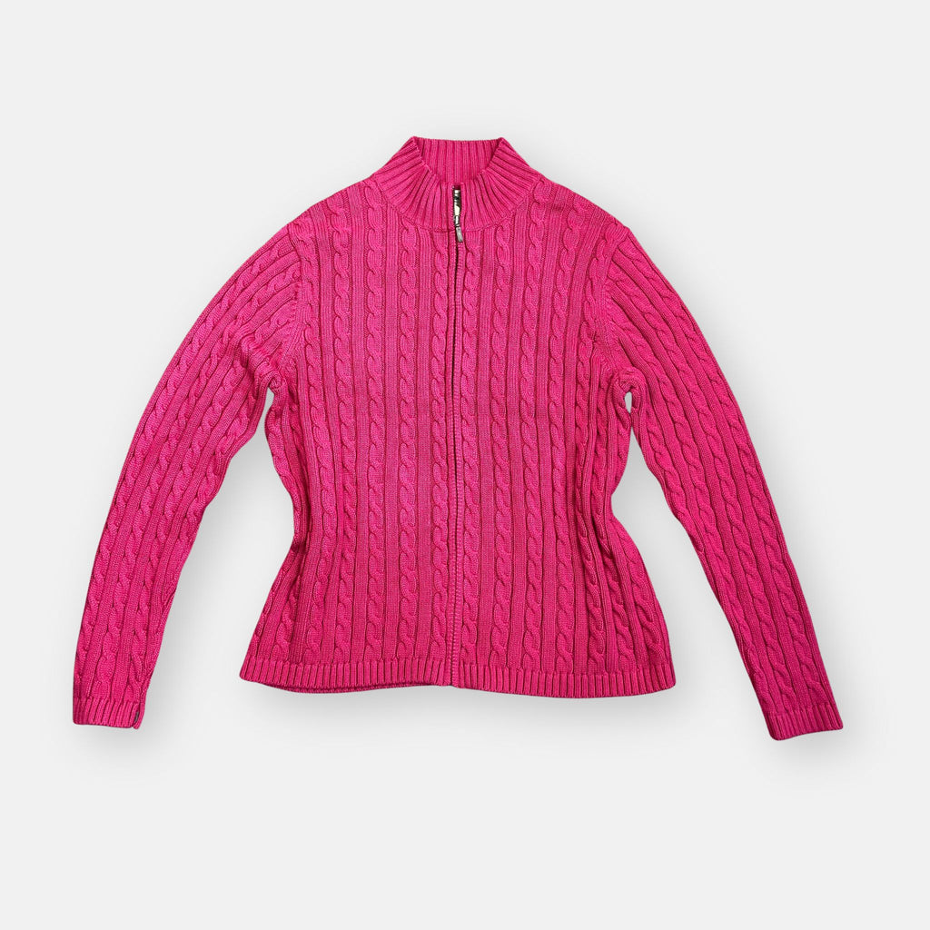 90s Cable Knit Zip Jumper - Size L - Funky Cat