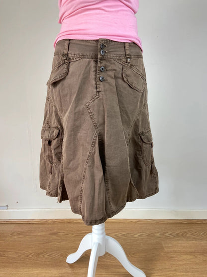 00s Brown Grunge Midi Skirt - Size S