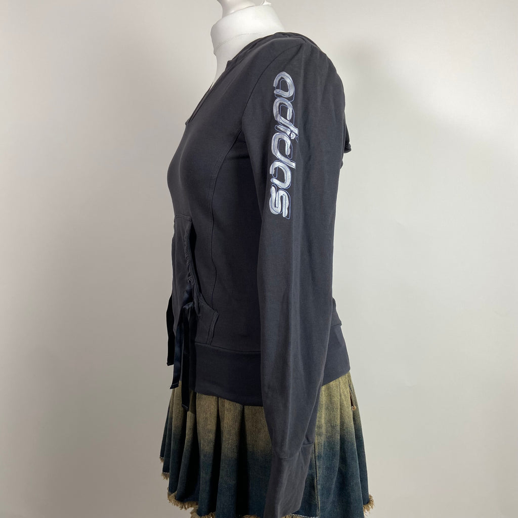 Adidas Grey Hoodie With Ruched Detailing - Size S - Funky Cat