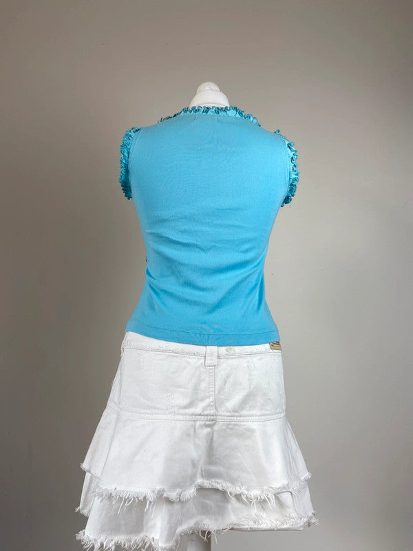 90s Ruffled Vest Top - Size M - Funky Cat