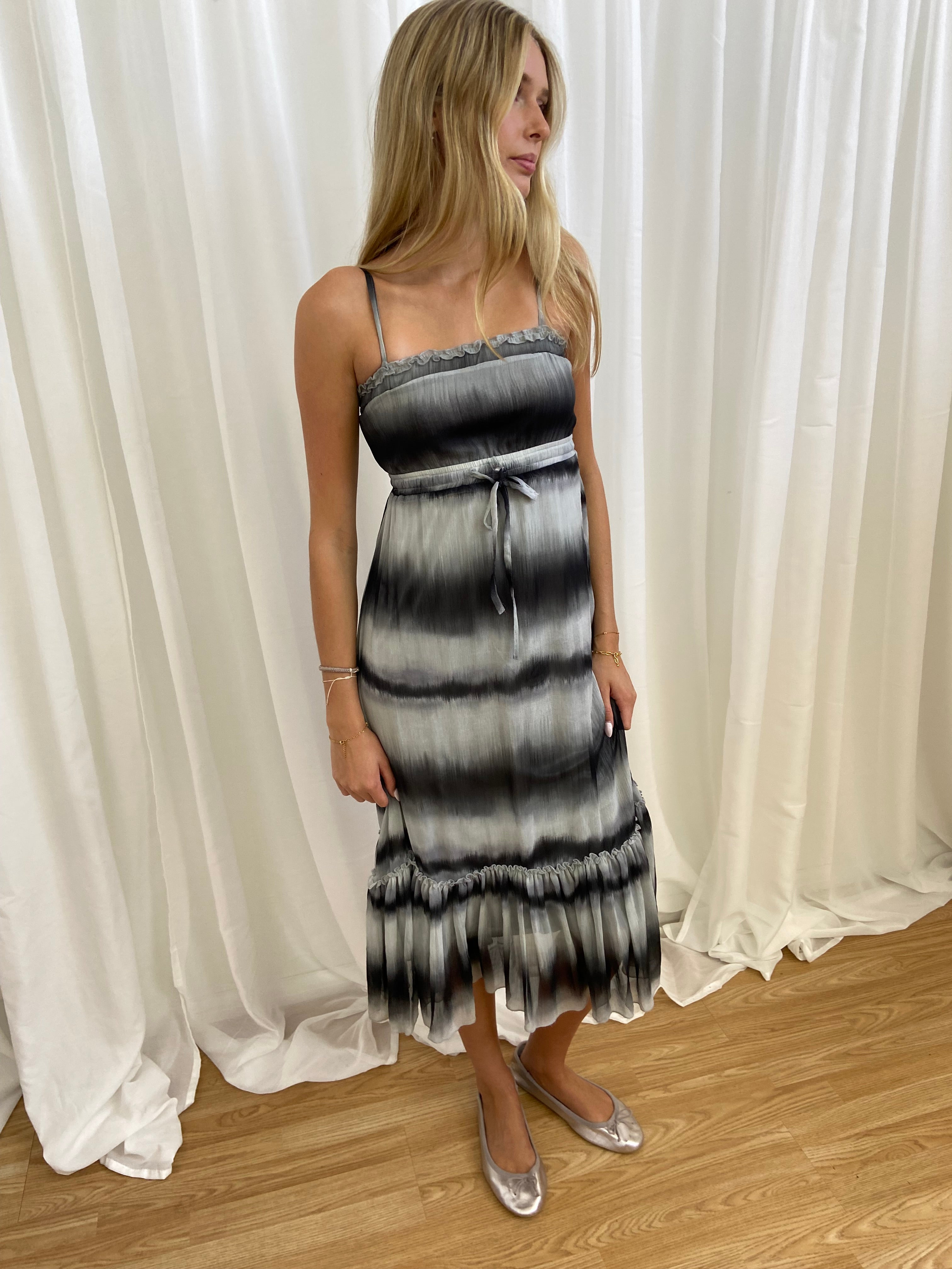 Vintage 00s Striped Ruffle Hem Dress - Size S