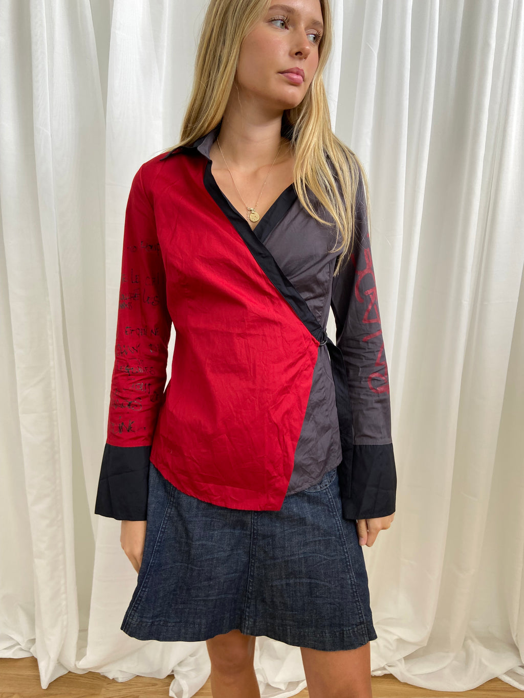 Cop Copine Graphic Print Wrap Shirt - Size M