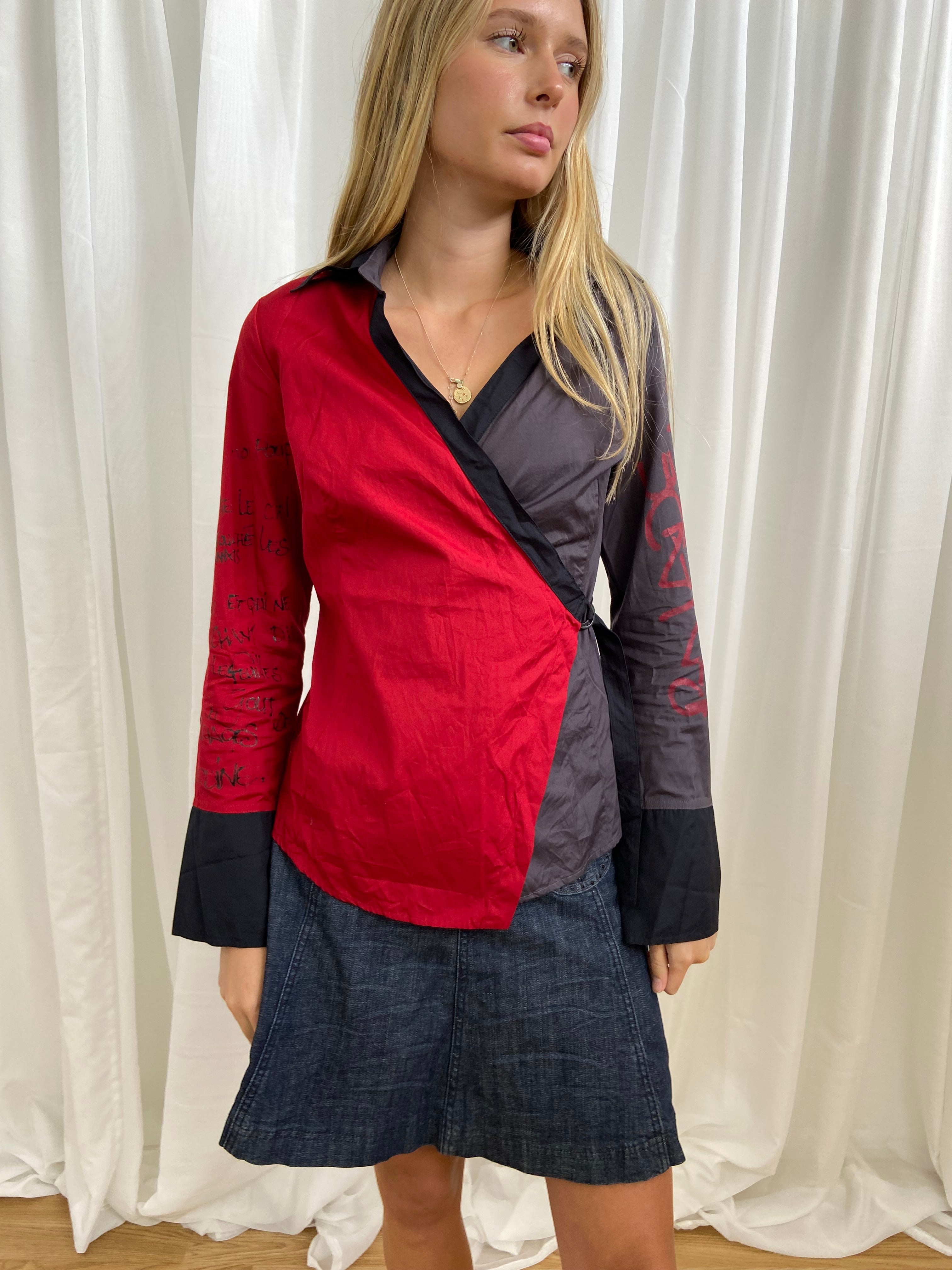 Cop Copine Graphic Print Wrap Shirt - Size M