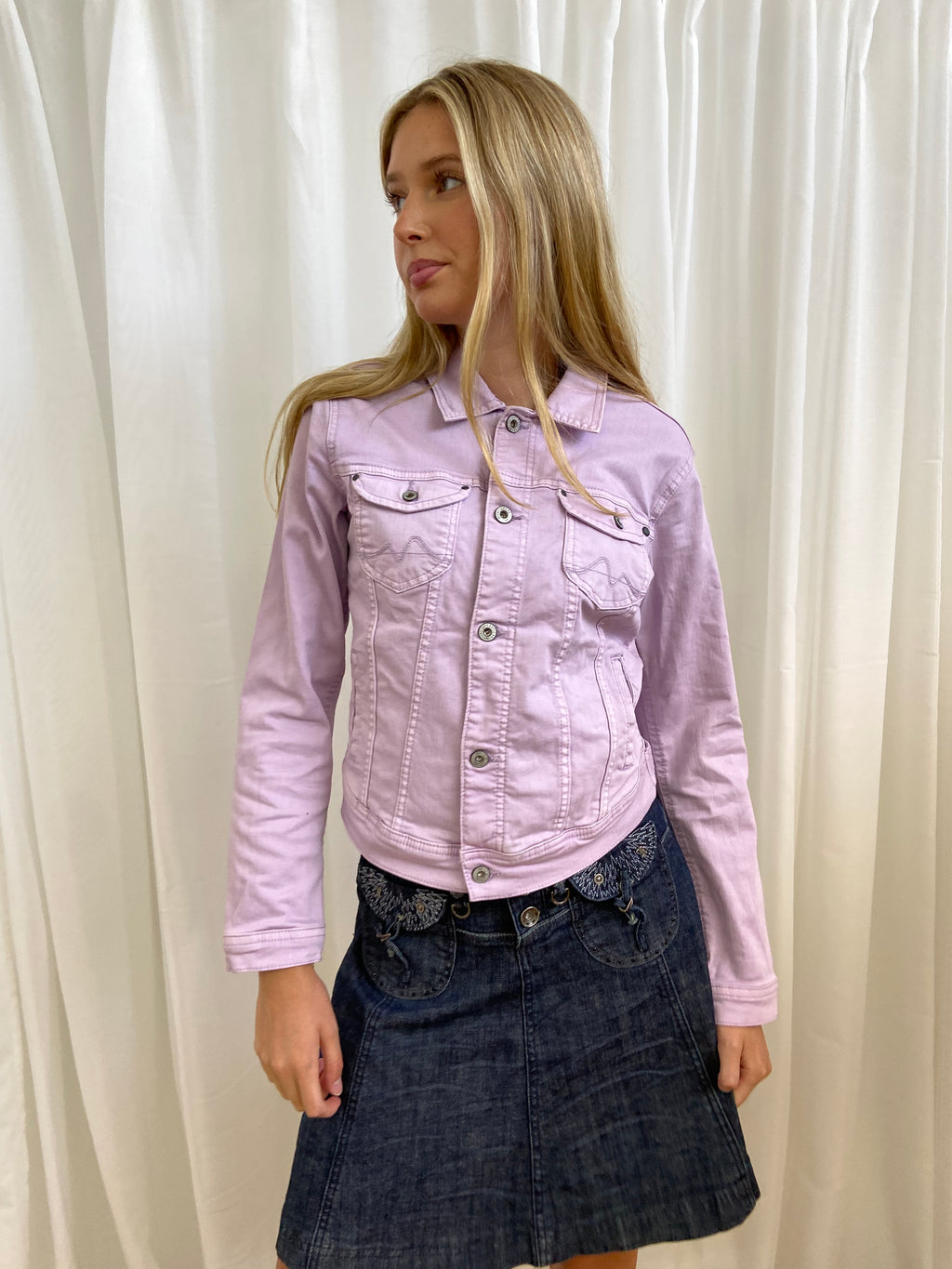 Vintage 00s Lilac Denim Jacket - Size XS/S