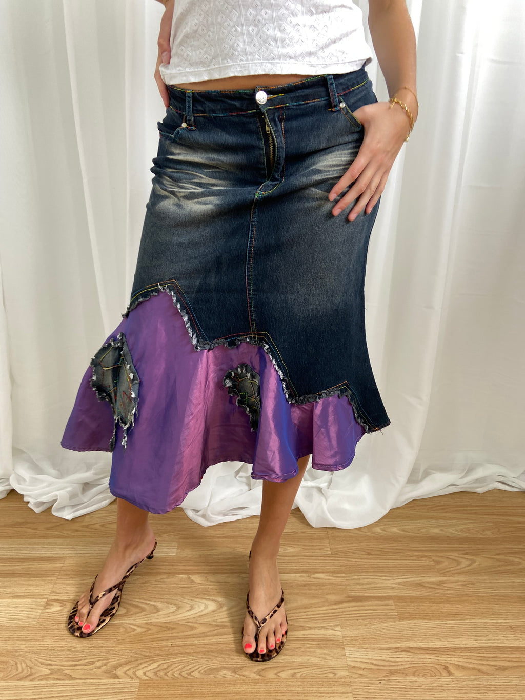 Vintage 00s Iridescent Denim Skirt - Size UK 8