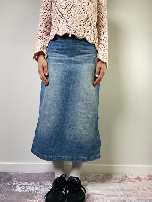 00's Long Denim Skirt - Size XS/S - Funky Cat