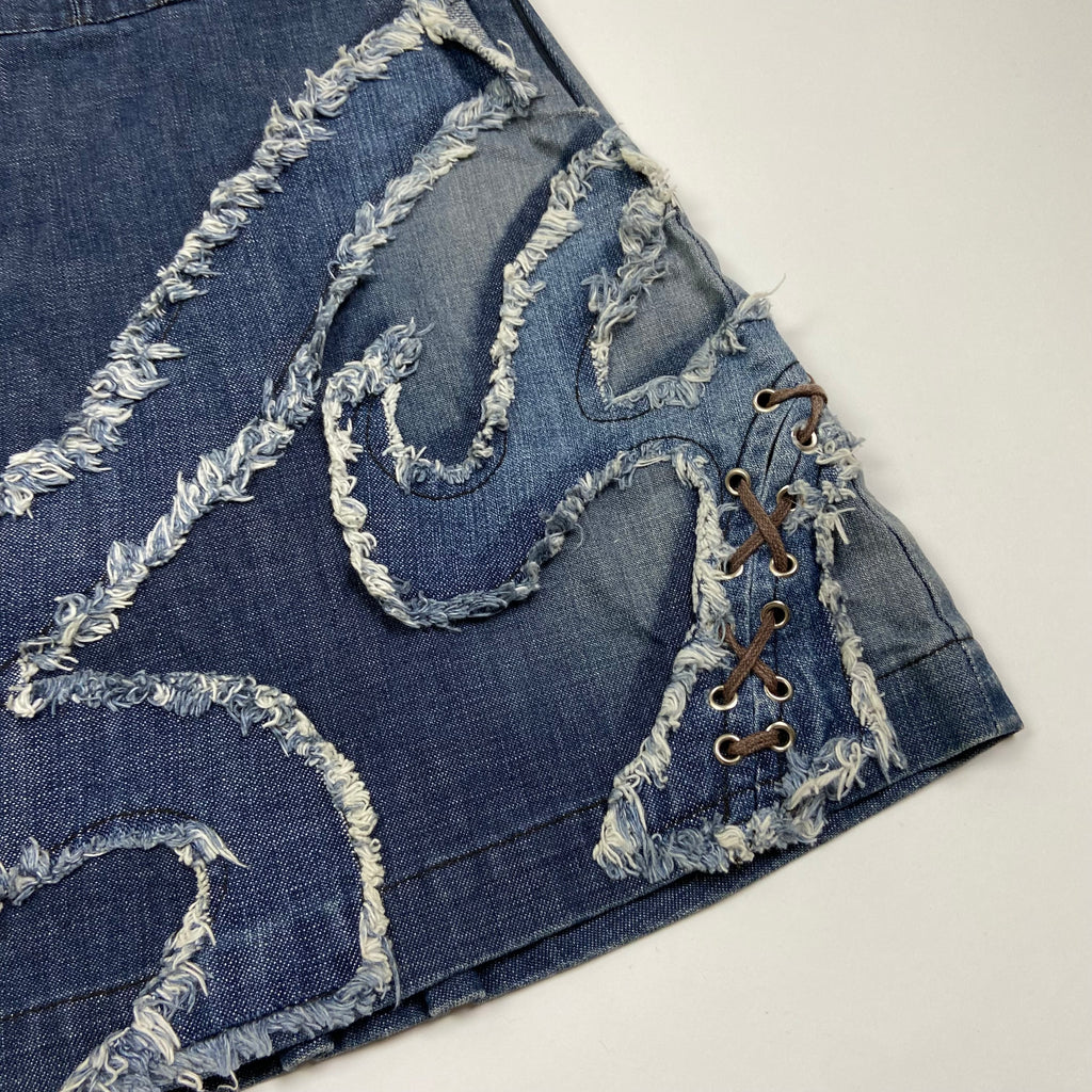00s Custo Barcelona Embellished Denim Mini Skirt - Size 8 - Funky Cat