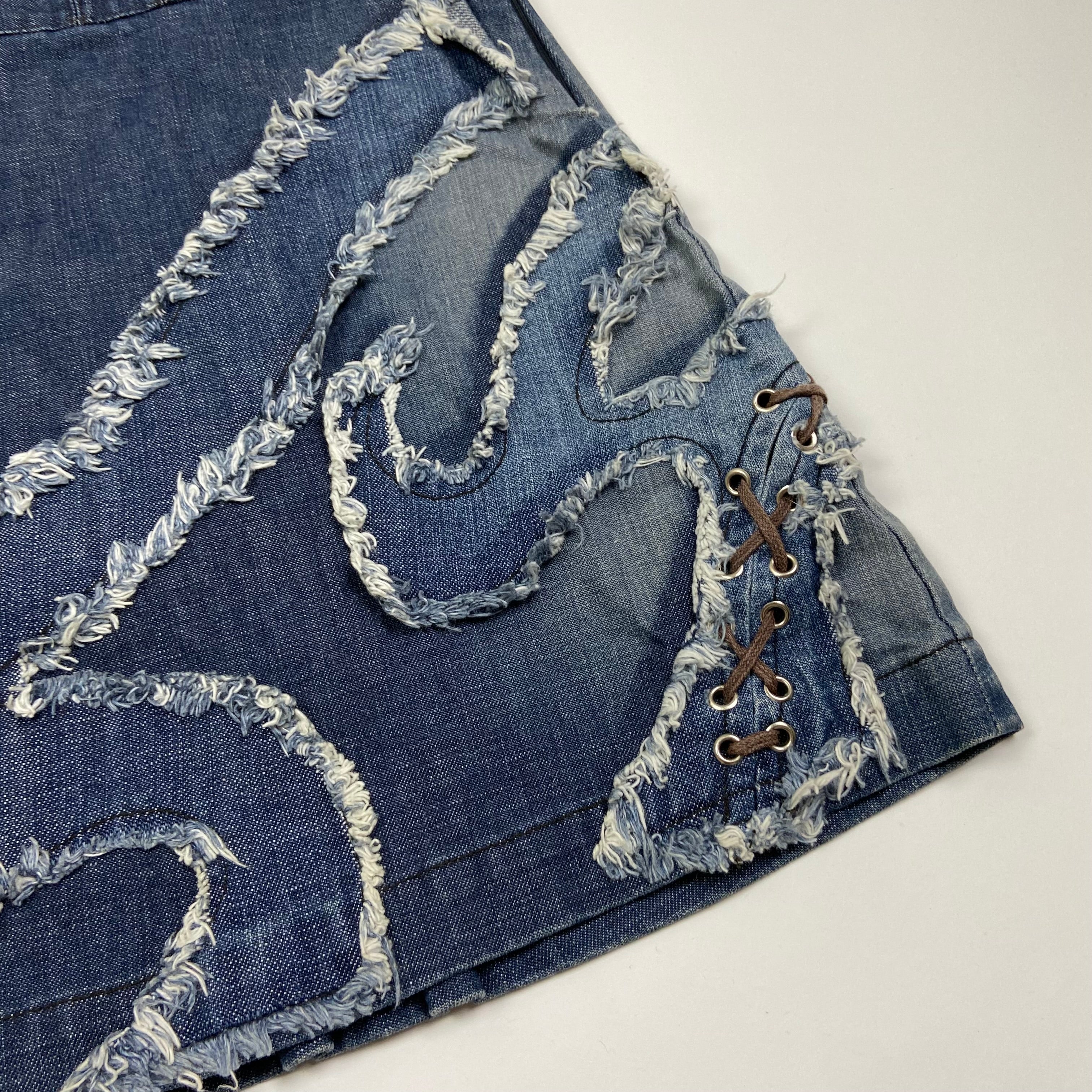 00s Custo Barcelona Embellished Denim Mini Skirt - Size 8 - Funky Cat